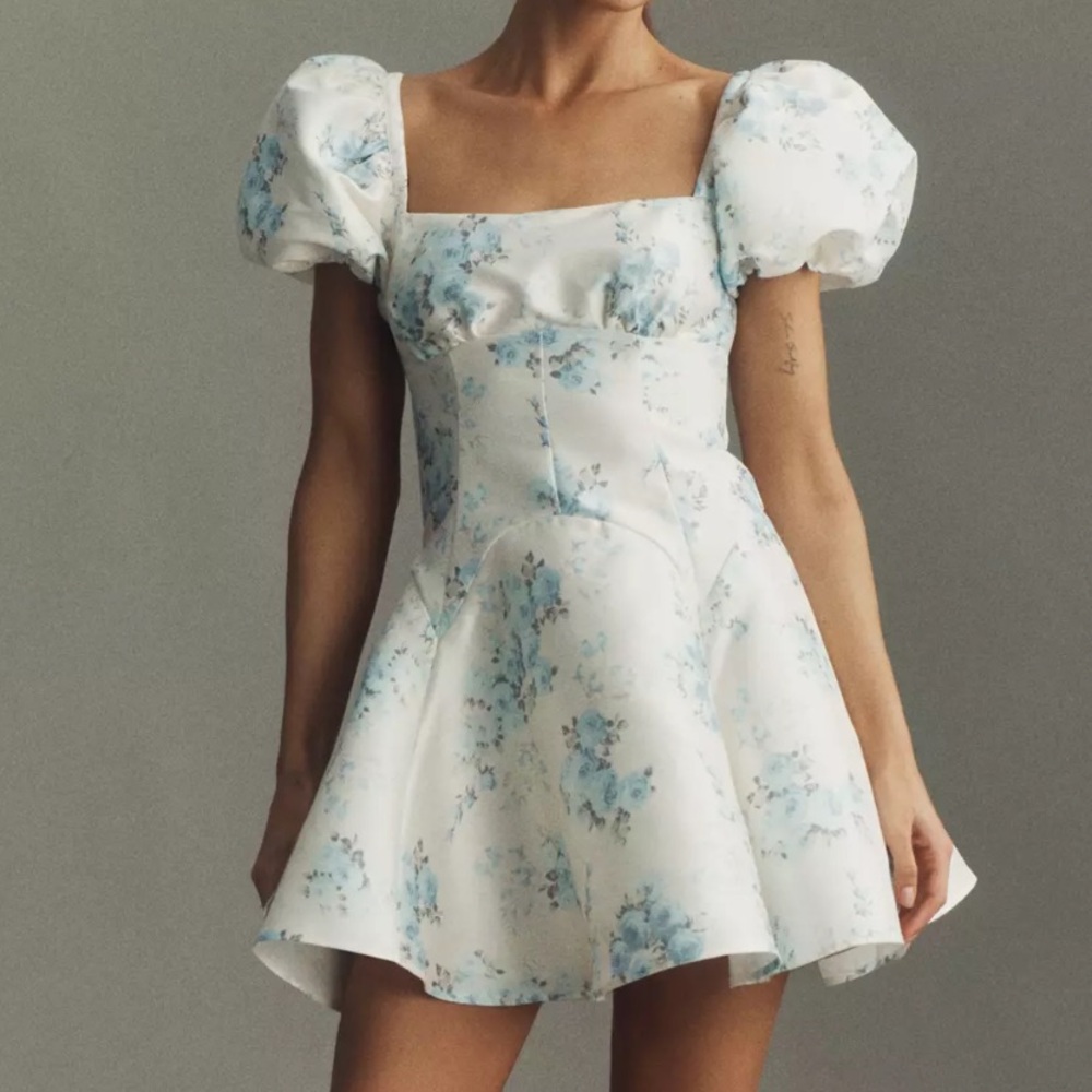 Blue floral print dress